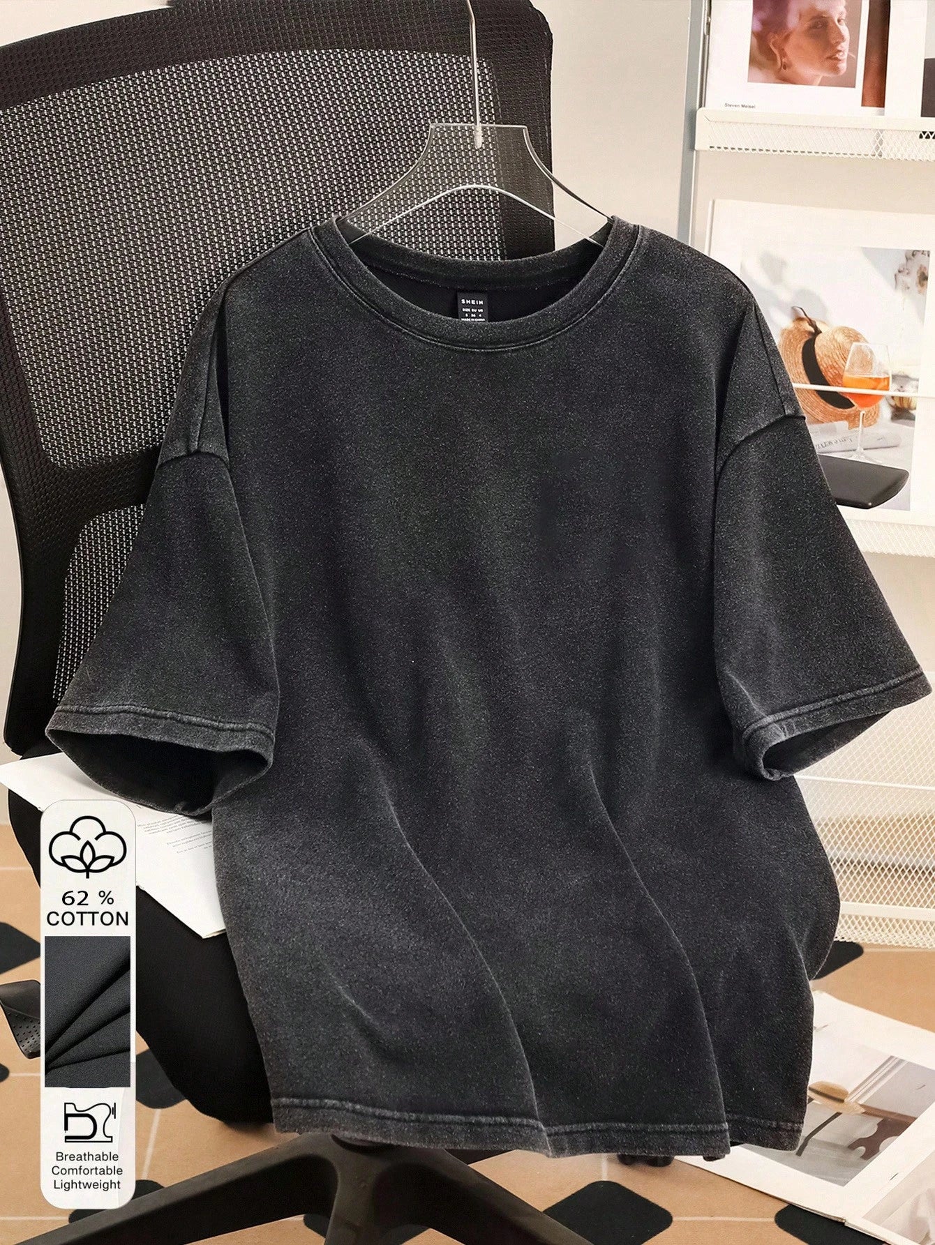 CURVE+ Women's Plus Size Black Washed Distressed Knit Snowflake Pattern Loose Fit T-Shirt Vacation Date Night Active Summer