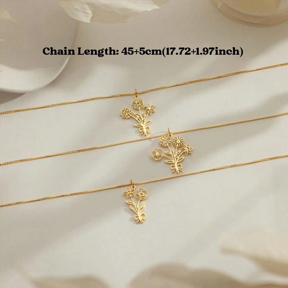 Custom 1-5 Birthday Flowers Necklace, Family Member Necklace For Mom, Birthday Gift For Her, Christmas Gift Mother's Day Gifts,Gold,Stylish,Vintage,Simple, Personalized Gift
