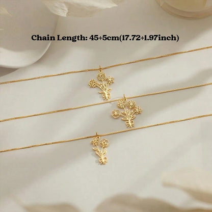 Custom 1-5 Birthday Flowers Necklace, Family Member Necklace For Mom, Birthday Gift For Her, Christmas Gift Mother's Day Gifts,Gold,Stylish,Vintage,Simple, Personalized Gift