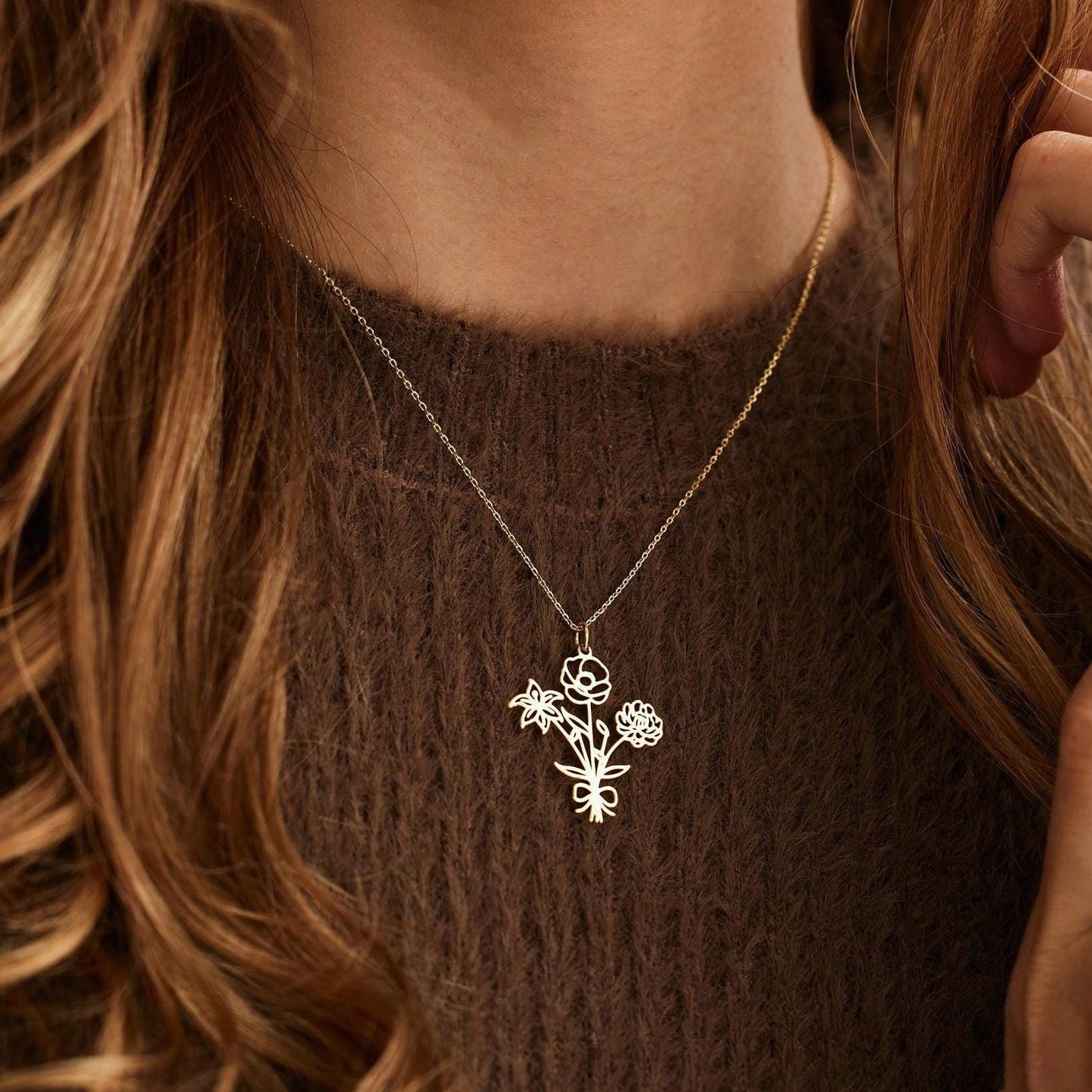 Custom 1-5 Birthday Flowers Necklace, Family Member Necklace For Mom, Birthday Gift For Her, Christmas Gift Mother's Day Gifts,Gold,Stylish,Vintage,Simple, Personalized Gift