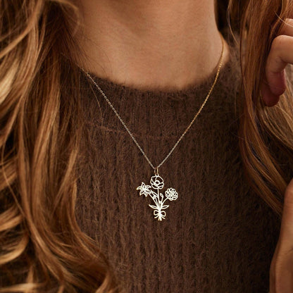 Custom 1-5 Birthday Flowers Necklace, Family Member Necklace For Mom, Birthday Gift For Her, Christmas Gift Mother's Day Gifts,Gold,Stylish,Vintage,Simple, Personalized Gift