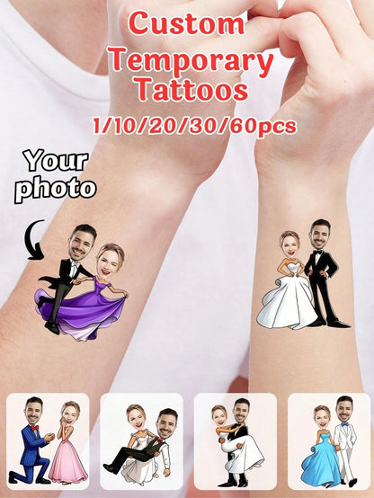 Custom Face Temporary Stickers, Single Party, Birthday, Valentine's Day Gift, Gift For Him, Home Decor, Accessories, Custom Gift, Christmas Beauty Accessories, Fade-Resistant, Wedding