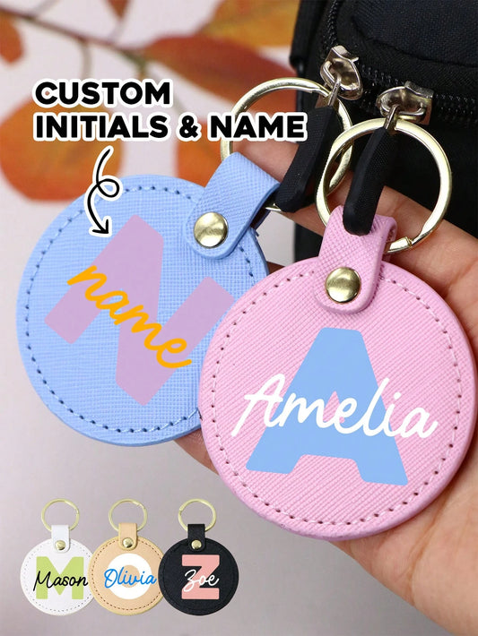 Custom Initial & Name Keychain, Personalized Round Letter Keyring, Unisex, Fashion Bag Charm, Couple Customized Letter Keychain, Anniversary Gift