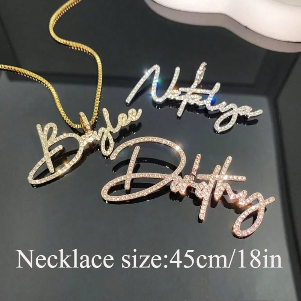 Custom Name Necklace For Women,Personalized Name Plates Necklace, Sparkling Iced-Out Jewelry, Luxurious Bling Jewelry Gifts, Suitable For Christmas