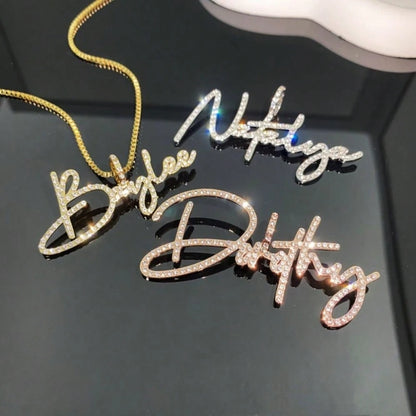 Custom Name Necklace For Women,Personalized Name Plates Necklace, Sparkling Iced-Out Jewelry, Luxurious Bling Jewelry Gifts, Suitable For Christmas