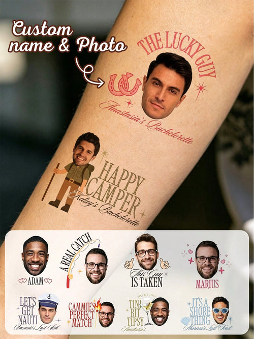 Custom Photo Temporary Tattoo Stickers, Personalized Name Face Tattoo Stickers, Customizable Bachelor Party Tattoo Stickers, Customizable Image Funny Body Decoration Stickers, Suitable For Bridal Show