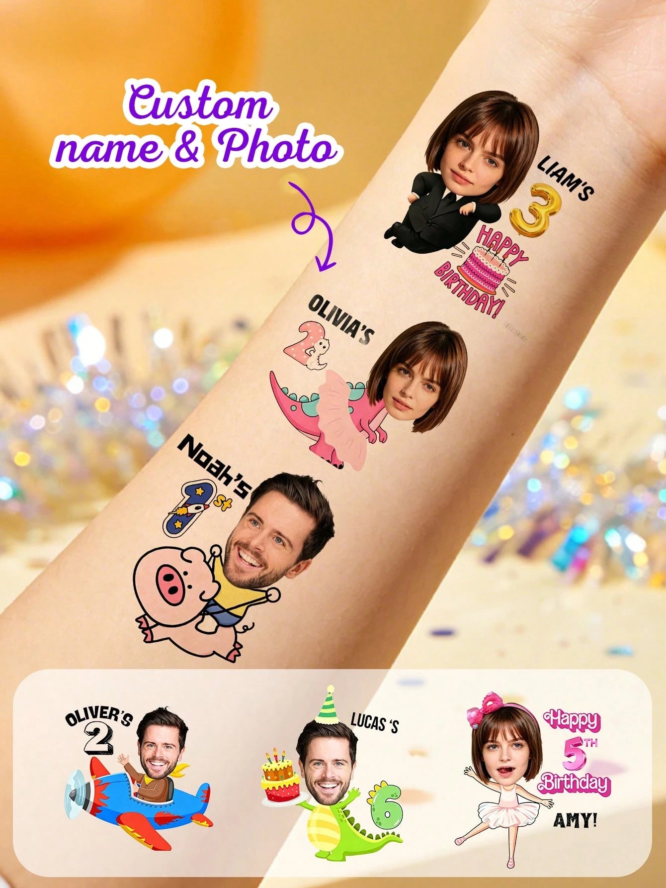 Custom Photo Temporary Tattoo Stickers, Personalized Name Face Tattoo Stickers, Customizable Bachelor Party Tattoo Stickers, Customizable Image Funny Body Decoration Stickers, Suitable For Bridal Show