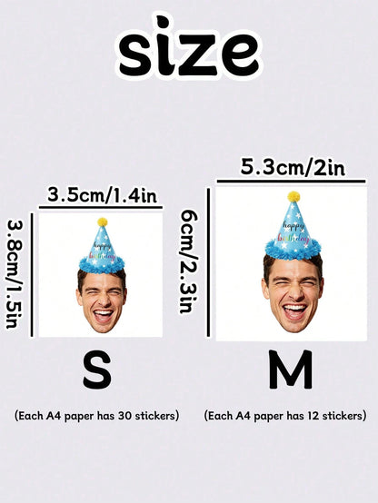 Customizable Temporary Birthday Face Tattoos, Personalized Photo And Text Tattoo Stickers, Cute Party Hat-Shaped Body Decorations, Customizable Celebratory Tattoos, Customizable Pictures, Holiday Part