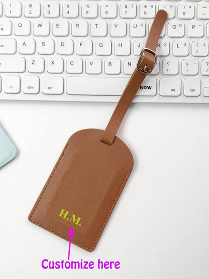 Customized 1pc Smooth PU Leather Classic Slim Travel Air Luggage Tag With Signature Name Card For Men Women Wedding Gift Letter Portable,Multifunction,Versatile,Lightweight,Functional,Practical Fashio