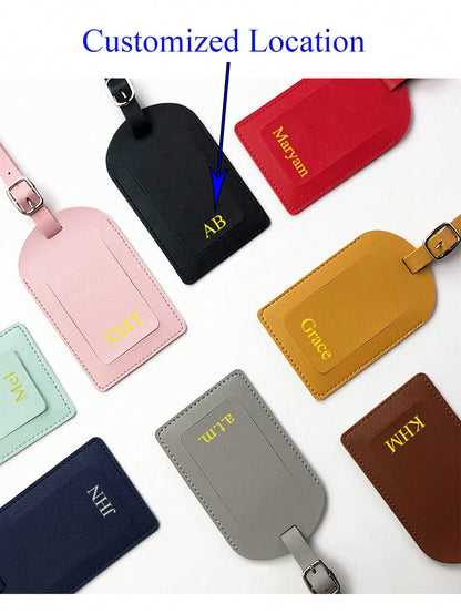 Customized 1pc Smooth PU Leather Classic Slim Travel Air Luggage Tag With Signature Name Card For Men Women Wedding Gift Letter Portable,Multifunction,Versatile,Lightweight,Functional,Practical Fashio