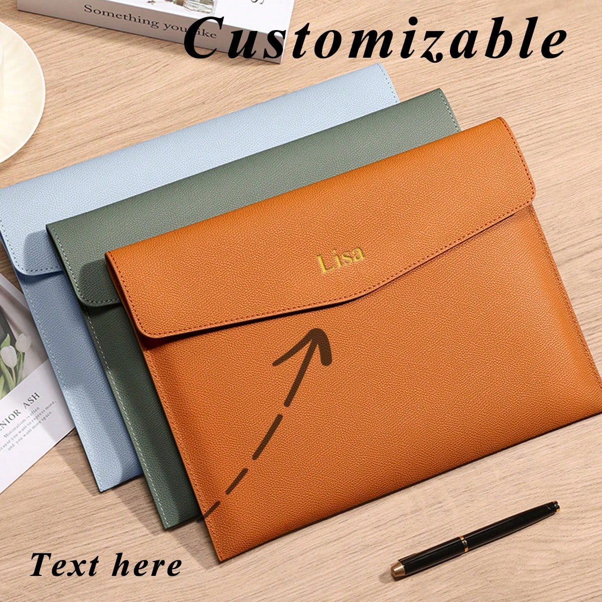 Customized A4 Leather Document Folder, Waterproof Business Office File Bag With Snap Closure, Large Capacity Storage Bag For Students And Teachers, Minimalist