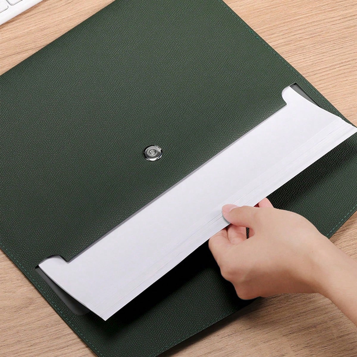 Customized A4 Leather Document Folder, Waterproof Business Office File Bag With Snap Closure, Large Capacity Storage Bag For Students And Teachers, Minimalist