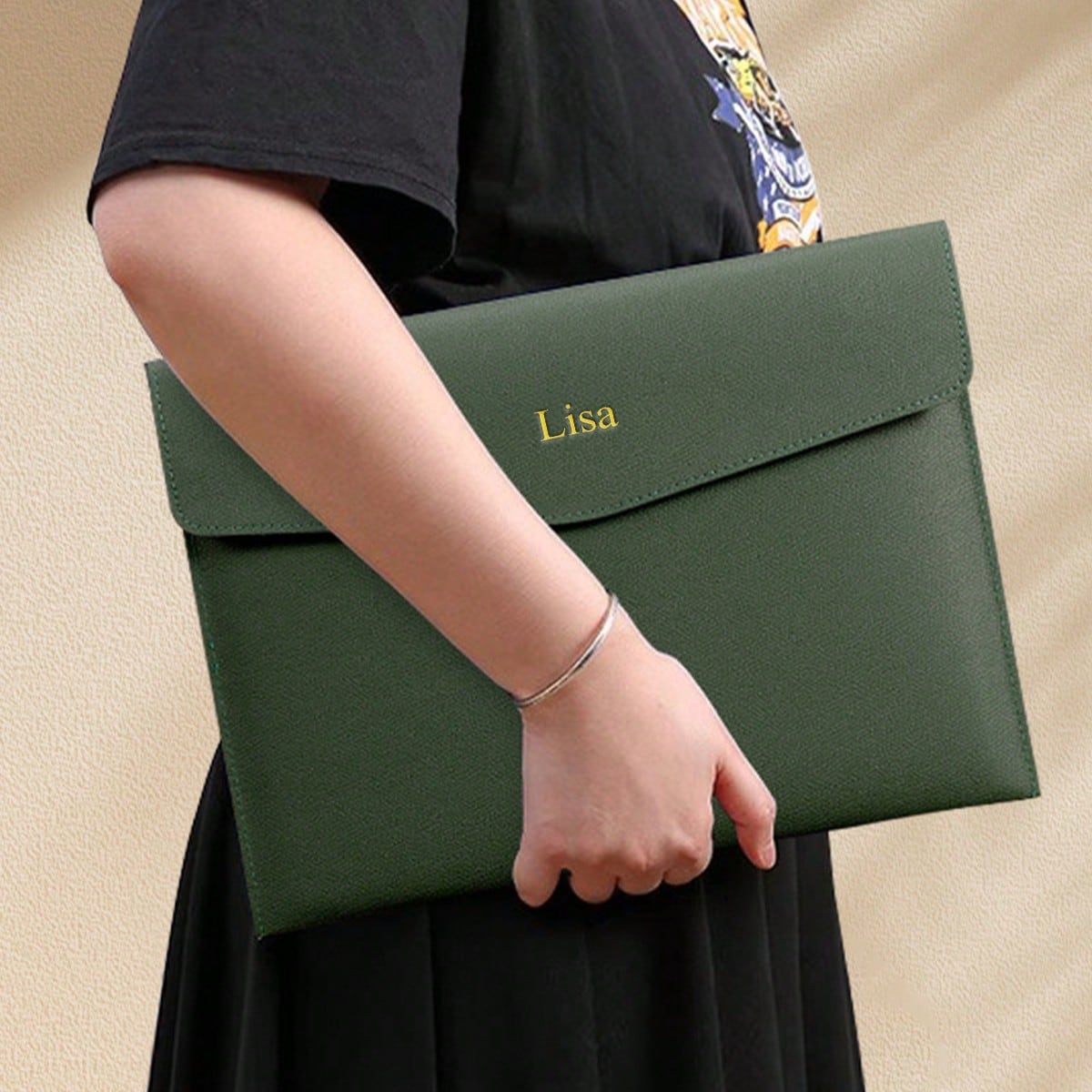 Customized A4 Leather Document Folder, Waterproof Business Office File Bag With Snap Closure, Large Capacity Storage Bag For Students And Teachers, Minimalist