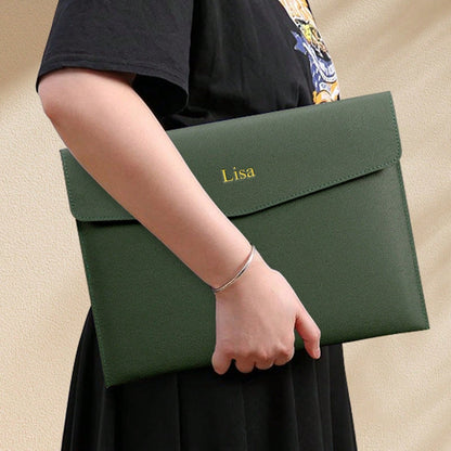 Customized A4 Leather Document Folder, Waterproof Business Office File Bag With Snap Closure, Large Capacity Storage Bag For Students And Teachers, Minimalist