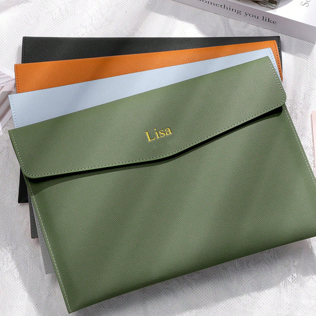 Customized A4 Leather Document Folder, Waterproof Business Office File Bag With Snap Closure, Large Capacity Storage Bag For Students And Teachers, Minimalist