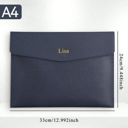 Customized A4 Leather Document Folder, Waterproof Business Office File Bag With Snap Closure, Large Capacity Storage Bag For Students And Teachers, Minimalist