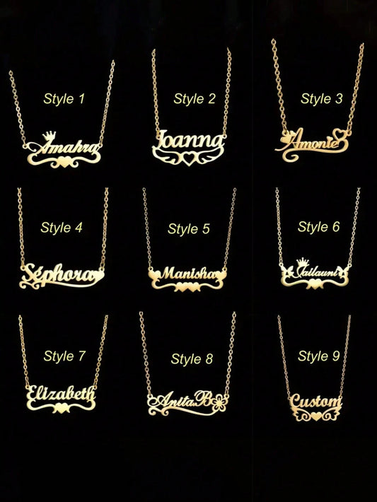 Customized Name Necklace, Personalized Stainless Steel Jewelry, Heart Crown Pendant, Fashionable Gift