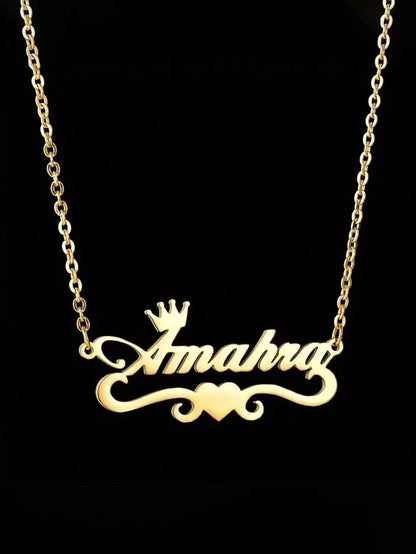 Customized Name Necklace, Personalized Stainless Steel Jewelry, Heart Crown Pendant, Fashionable Gift
