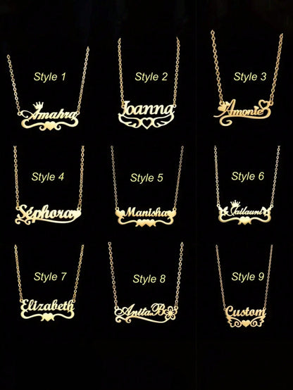 Customized Name Necklace, Personalized Stainless Steel Jewelry, Heart Crown Pendant, Fashionable Gift