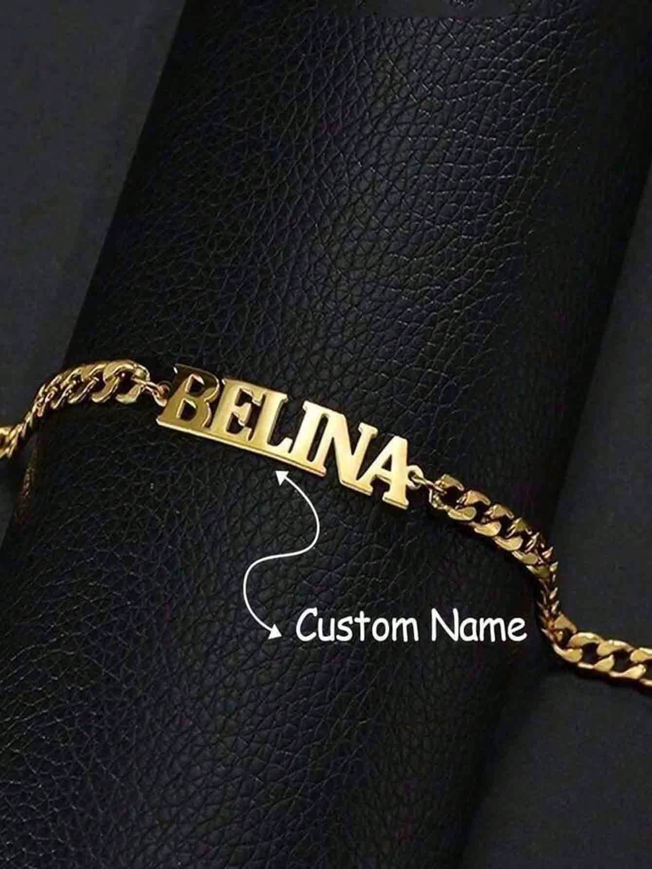 Customized Personalized Name Bracelet- Customized Carved Stainless Steel Elegant Gold Adjustable Chain Bracelet, High Quality Accessory Bracelet
