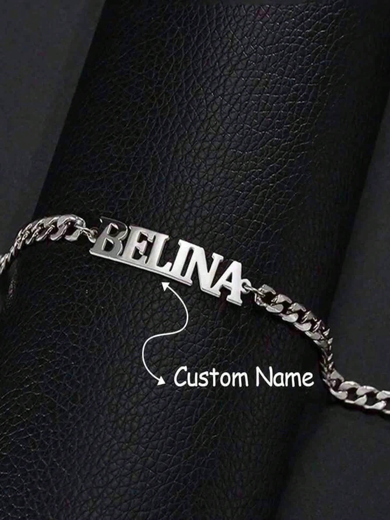 Customized Personalized Name Bracelet- Customized Carved Stainless Steel Elegant Gold Adjustable Chain Bracelet, High Quality Accessory Bracelet