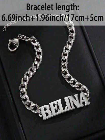 Customized Personalized Name Bracelet- Customized Carved Stainless Steel Elegant Gold Adjustable Chain Bracelet, High Quality Accessory Bracelet