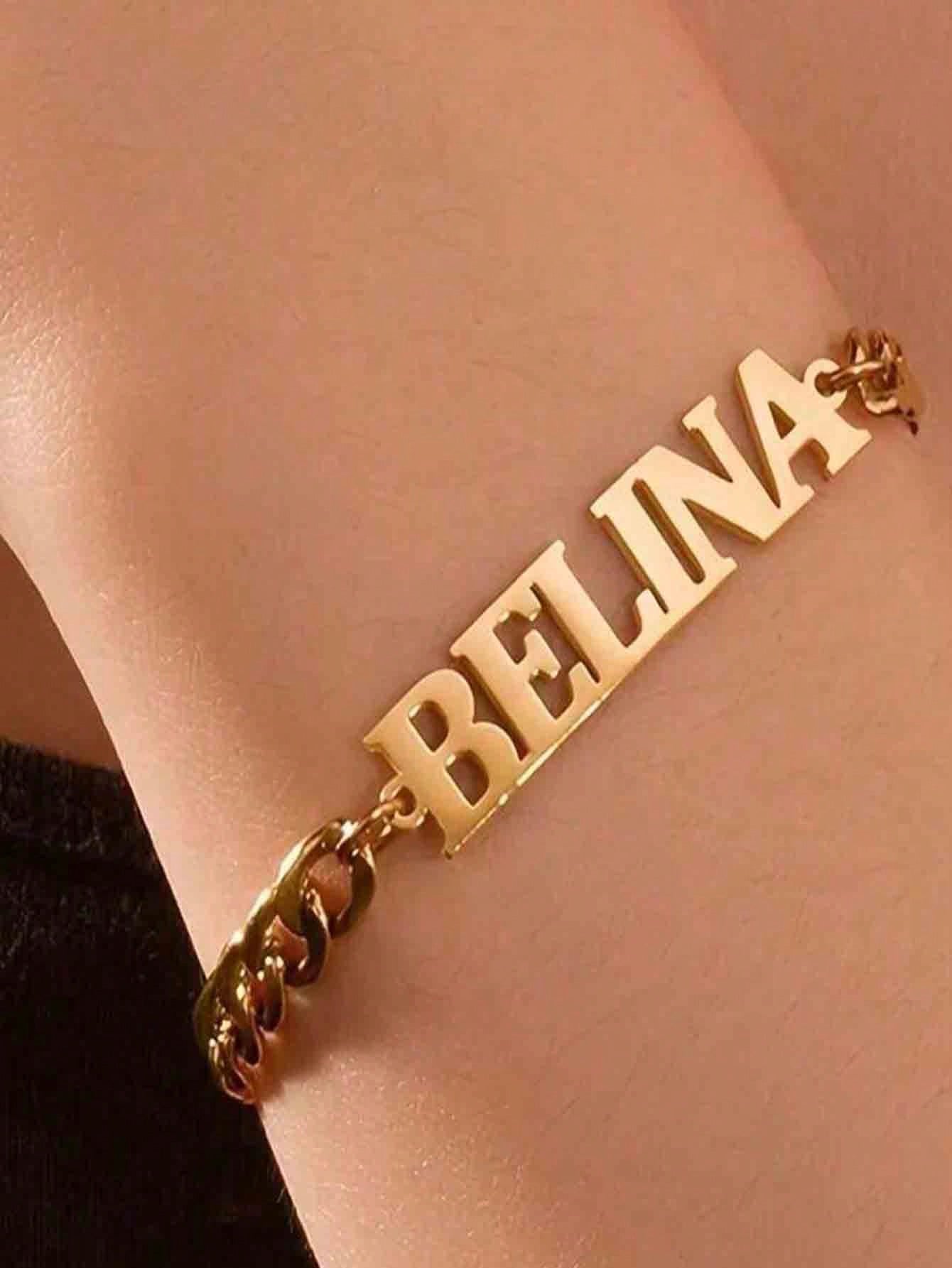 Customized Personalized Name Bracelet- Customized Carved Stainless Steel Elegant Gold Adjustable Chain Bracelet, High Quality Accessory Bracelet