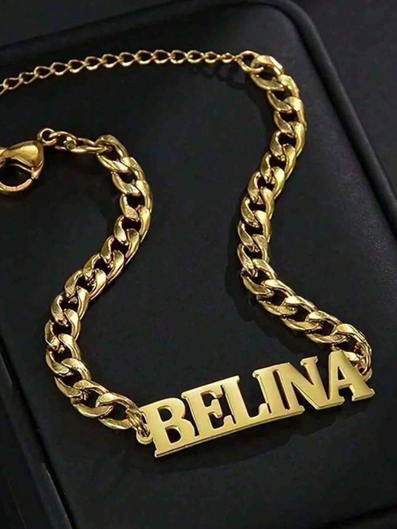 Customized Personalized Name Bracelet- Customized Carved Stainless Steel Elegant Gold Adjustable Chain Bracelet, High Quality Accessory Bracelet