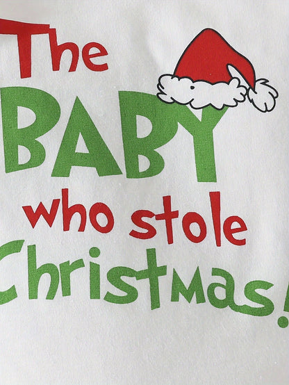 Cute 3-Piece Baby Girl Christmas Outfit Set- 'Stealing Christmas Baby' Long Sleeve Romper, Festive Flared Pants, And Matching Headband- Soft Cotton Blend, Comfortable For Autumn And Winter, Perfect