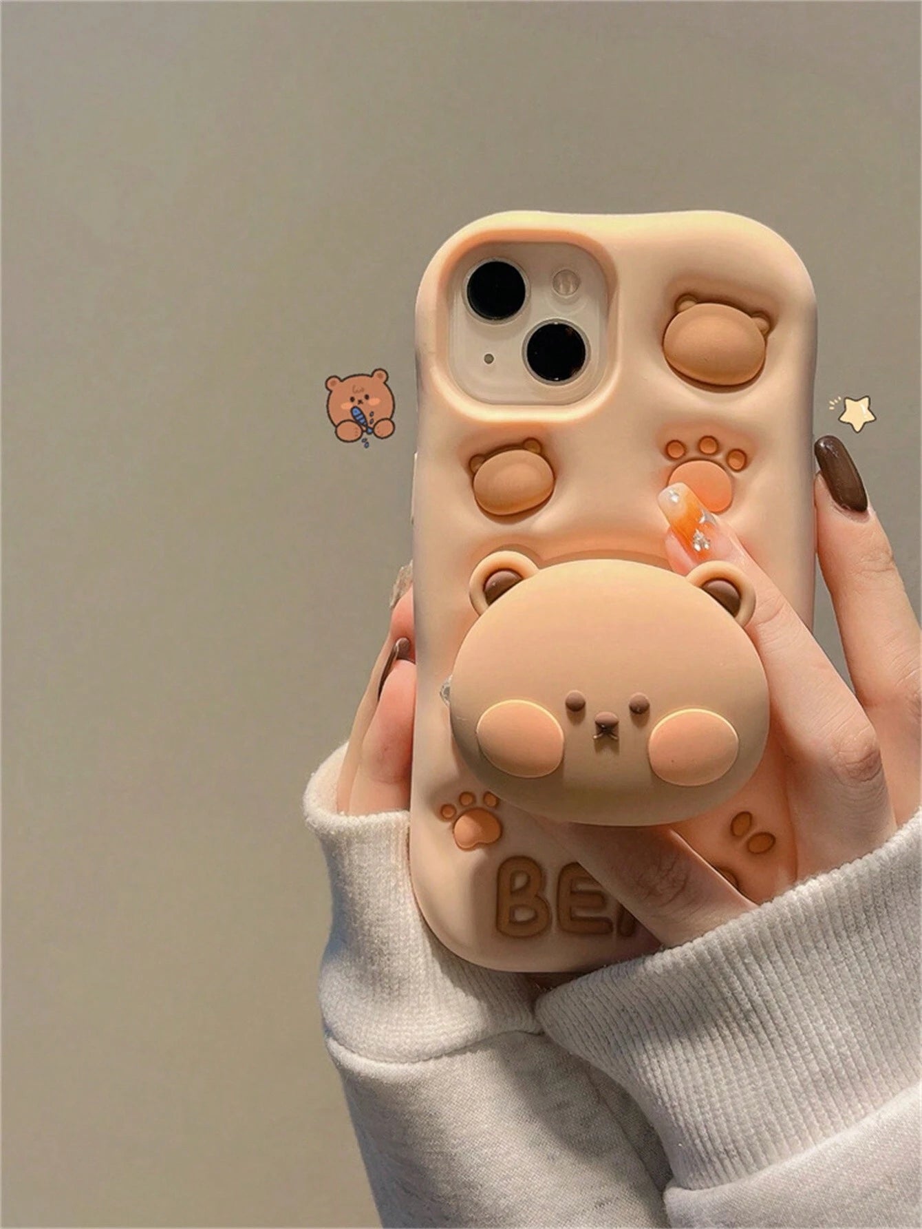 Cute Bear Element Silicone Novelty Cute Silicone Novelty Bear Design 3D Bear Expandable Stand Phone Case Compatible With IPhone13, IPhone14ProMax/IPhone14Pro/IPhone14, IPhone17ProMax, Novelty Silicone