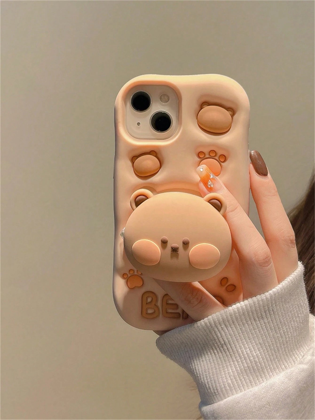 Cute Bear Element Silicone Novelty Cute Silicone Novelty Bear Design 3D Bear Expandable Stand Phone Case Compatible With IPhone13, IPhone14ProMax/IPhone14Pro/IPhone14, IPhone17ProMax, Novelty Silicone