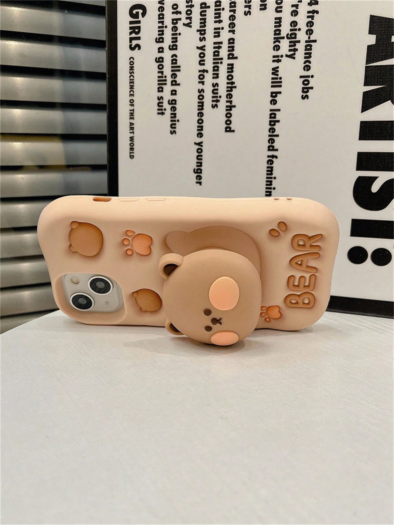 Cute Bear Element Silicone Novelty Cute Silicone Novelty Bear Design 3D Bear Expandable Stand Phone Case Compatible With IPhone13, IPhone14ProMax/IPhone14Pro/IPhone14, IPhone17ProMax, Novelty Silicone