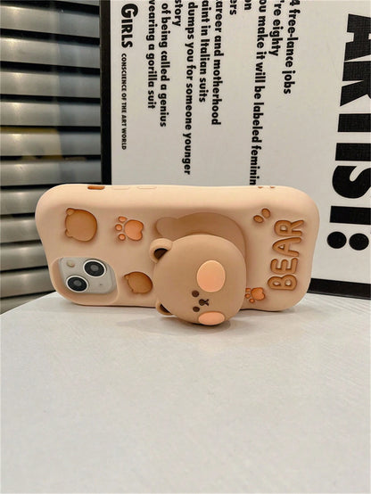 Cute Bear Element Silicone Novelty Cute Silicone Novelty Bear Design 3D Bear Expandable Stand Phone Case Compatible With IPhone13, IPhone14ProMax/IPhone14Pro/IPhone14, IPhone17ProMax, Novelty Silicone
