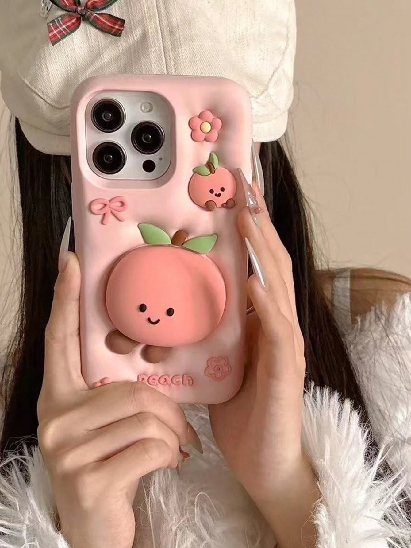 Cute Cartoon Peach Jelly Cat Pattern Soft Silicone Phone Case Compatible With IPhone 17 Pro Max, 15 Pro Max, 14 Pro, 13, 16 Pro, Anti-Drop Protective Cover