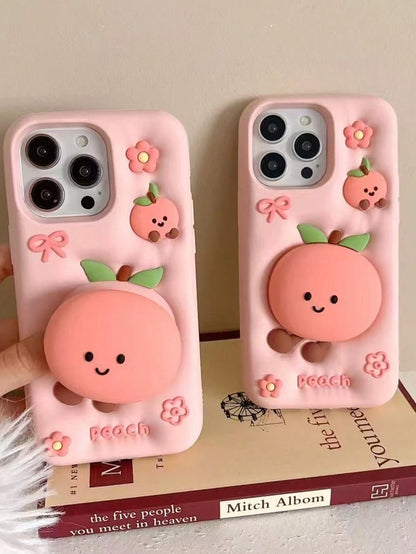 Cute Cartoon Peach Jelly Cat Pattern Soft Silicone Phone Case Compatible With IPhone 17 Pro Max, 15 Pro Max, 14 Pro, 13, 16 Pro, Anti-Drop Protective Cover