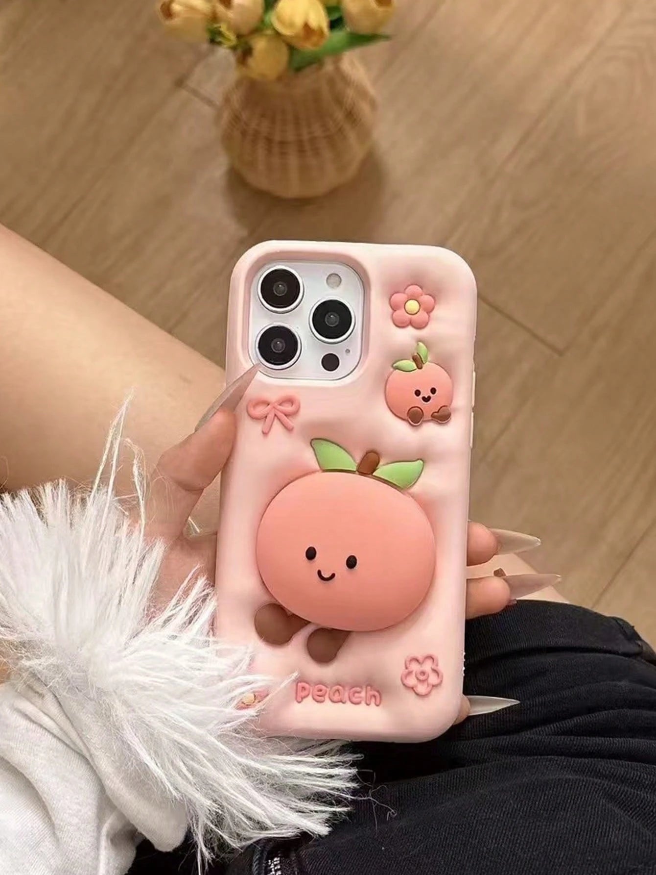 Cute Cartoon Peach Jelly Cat Pattern Soft Silicone Phone Case Compatible With IPhone 17 Pro Max, 15 Pro Max, 14 Pro, 13, 16 Pro, Anti-Drop Protective Cover