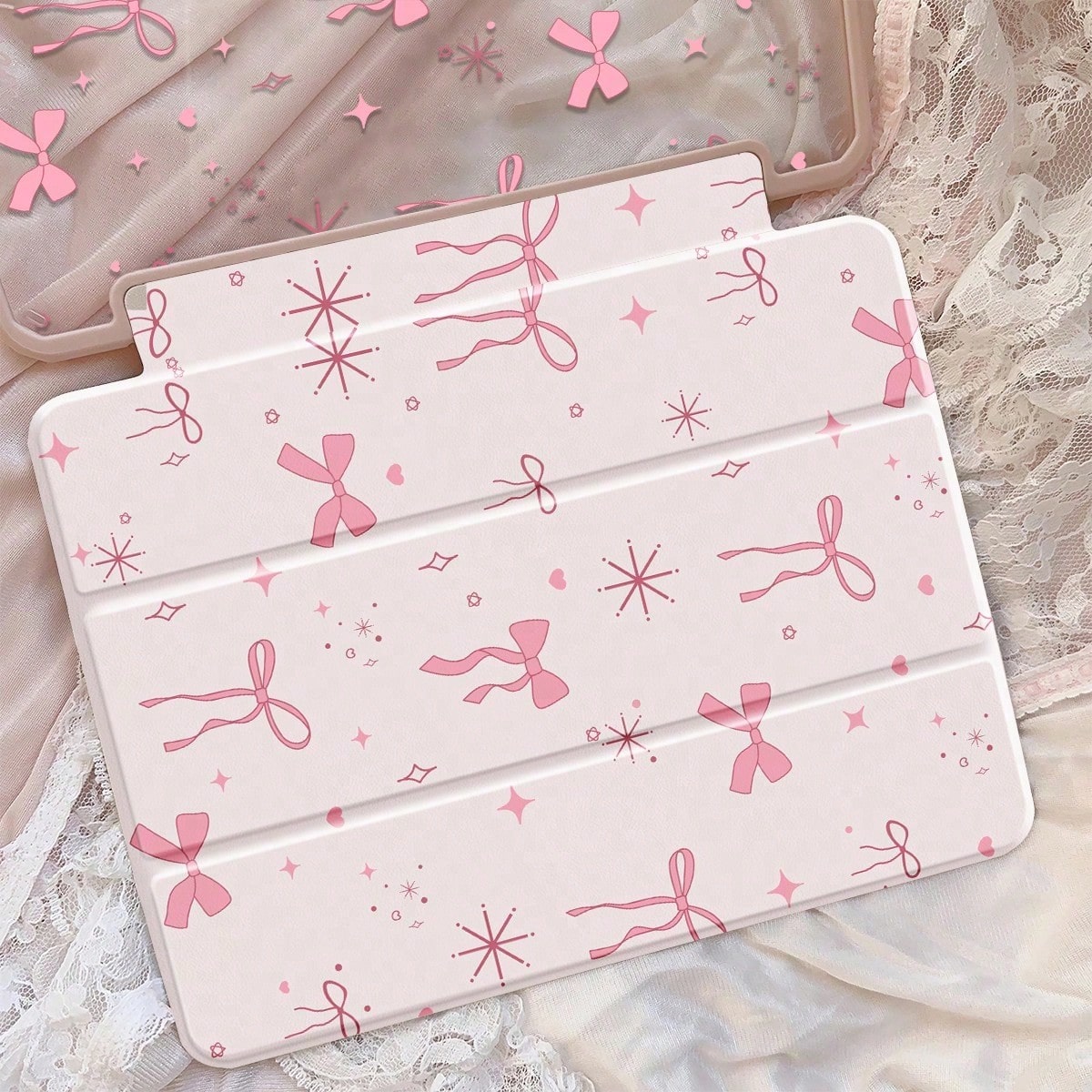 Cute Cartoon Pink Bow, Star, Heart Dual-Sided Acrylic Transparent Crystal Back Cover, Shock-Resistant And Durable, Suitable For 7th, 8th (10.2 Inch), And 10th Generation. Built-In Pencil Slot, Sleep