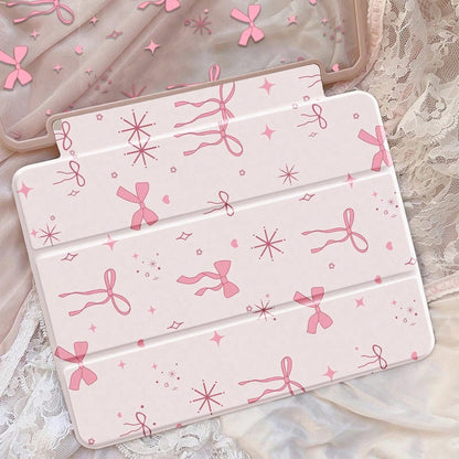 Cute Cartoon Pink Bow, Star, Heart Dual-Sided Acrylic Transparent Crystal Back Cover, Shock-Resistant And Durable, Suitable For 7th, 8th (10.2 Inch), And 10th Generation. Built-In Pencil Slot, Sleep