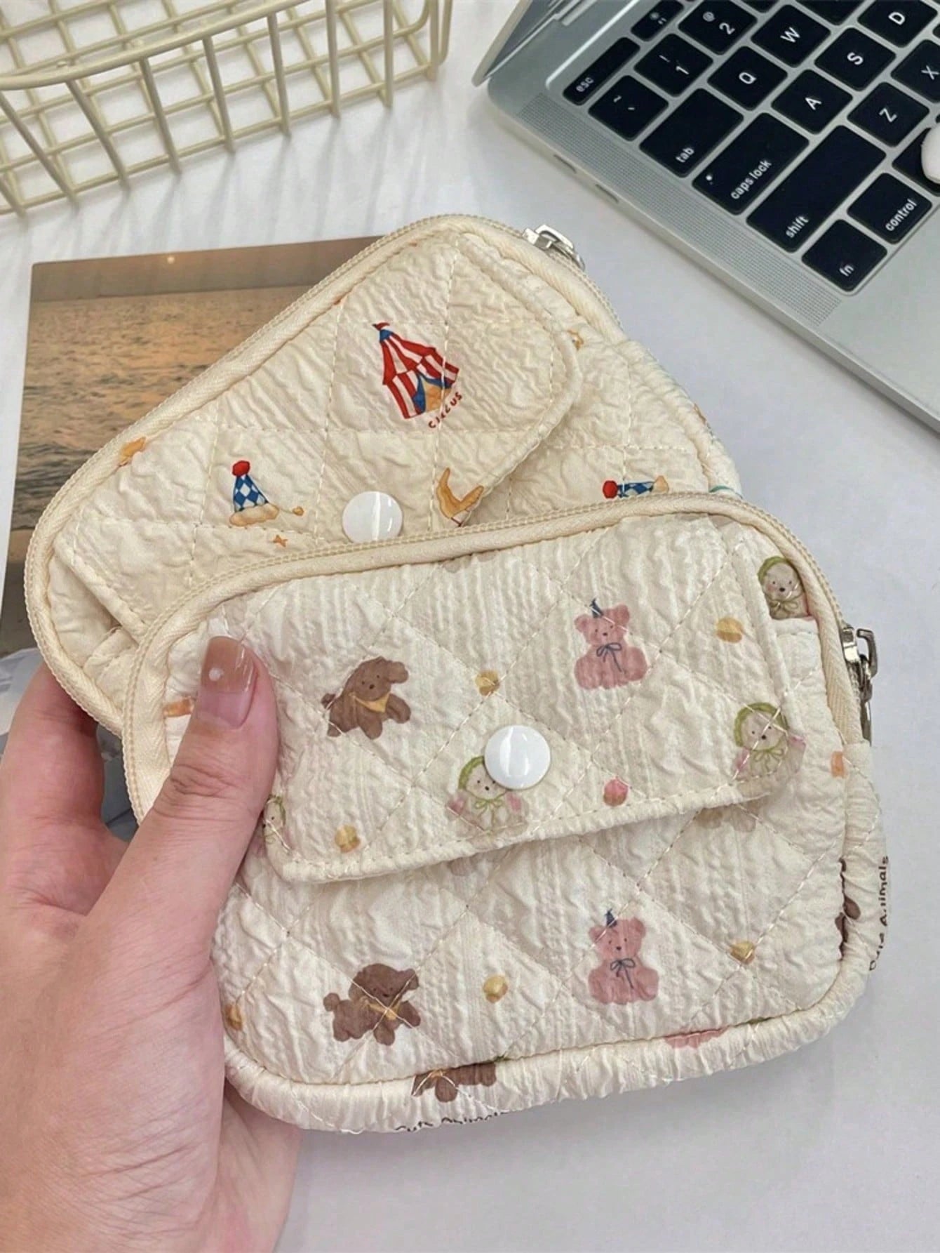 Cute Floral Print Coin Purse Lipstick Bag Cartoon Short Wallet Card Holder Storage Bag Money Bag Kawaii Plush Coin Purse Cute Mini Coin Bag Pouch