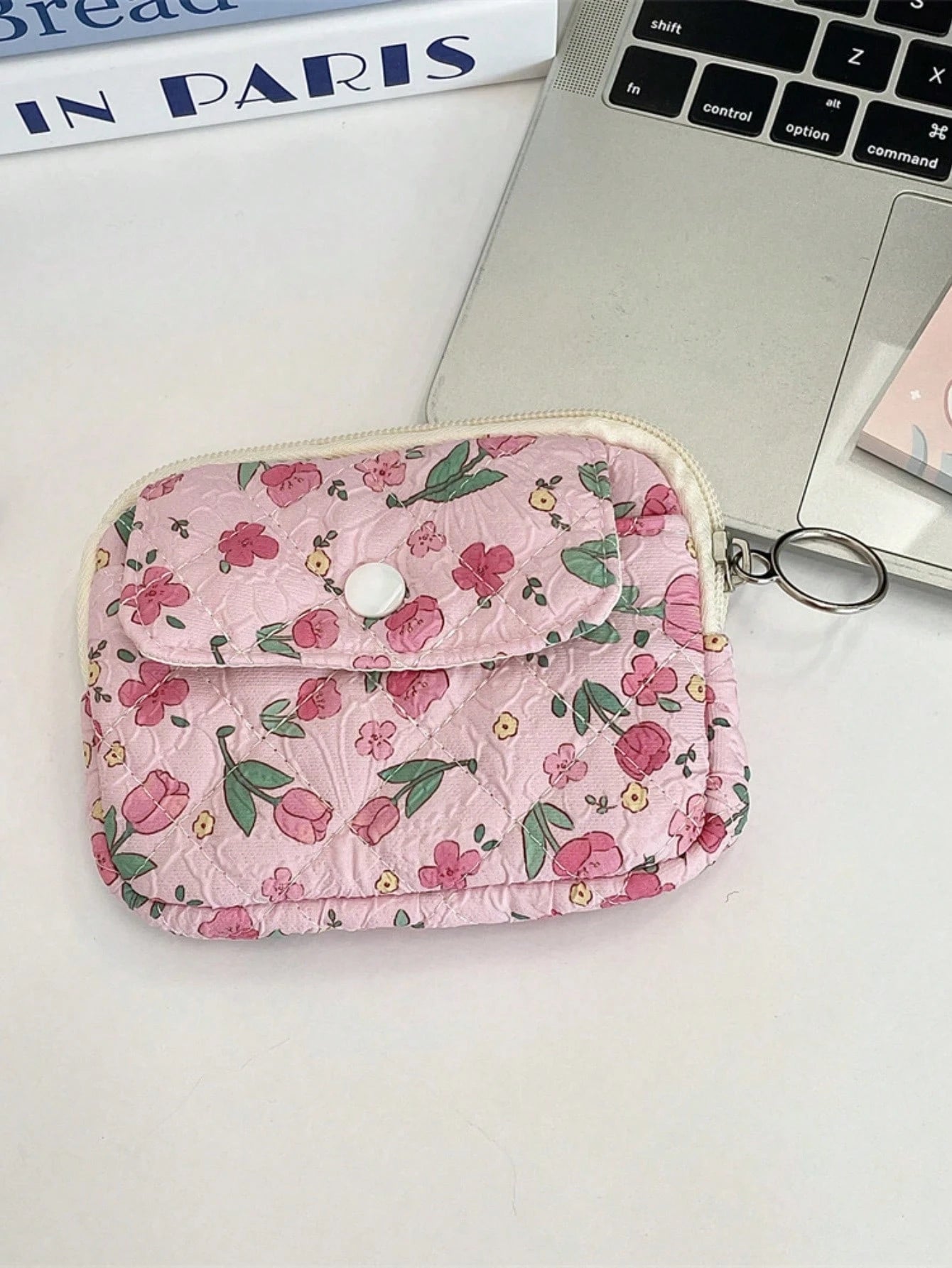 Cute Floral Print Coin Purse Lipstick Bag Cartoon Short Wallet Card Holder Storage Bag Money Bag Kawaii Plush Coin Purse Cute Mini Coin Bag Pouch