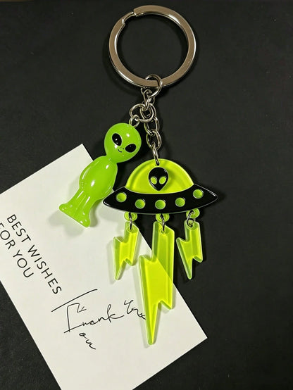 Cute Glowing Alien UFO Keychain, Phone Lanyard, Gift For Friends, Cartoon Alien Pendant For Bags, Earphone Case, Pendant Accessory (Card Not Included)