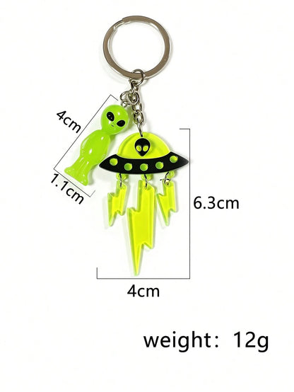 Cute Glowing Alien UFO Keychain, Phone Lanyard, Gift For Friends, Cartoon Alien Pendant For Bags, Earphone Case, Pendant Accessory (Card Not Included)