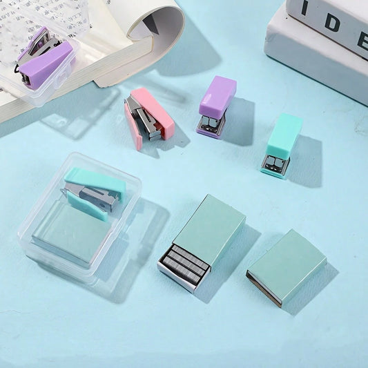 Cute Macaron Mini Stapler Set With 10# Standard Staples, Multiple Colors Available, Portable Pocket Size, Compact Keychain Design, Lightweight Effortless Stapler For Student Notebooks, School Supplies