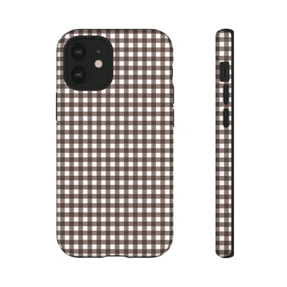 Cute Plaid Element Fashion Cute Plaid Pattern Fashion Plaid Patchwork Phone Case, Cute Concentrated Coffee Brown Autumn Phone Case, Compatible With IPhone 17, 16 Pro Max, 15 Pro, 14 Plus, 13 Pro Max