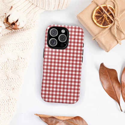 Cute Plaid Element Fashion Cute Plaid Pattern Fashion Plaid Patchwork Phone Case, Cute Concentrated Coffee Brown Autumn Phone Case, Compatible With IPhone 17, 16 Pro Max, 15 Pro, 14 Plus, 13 Pro Max