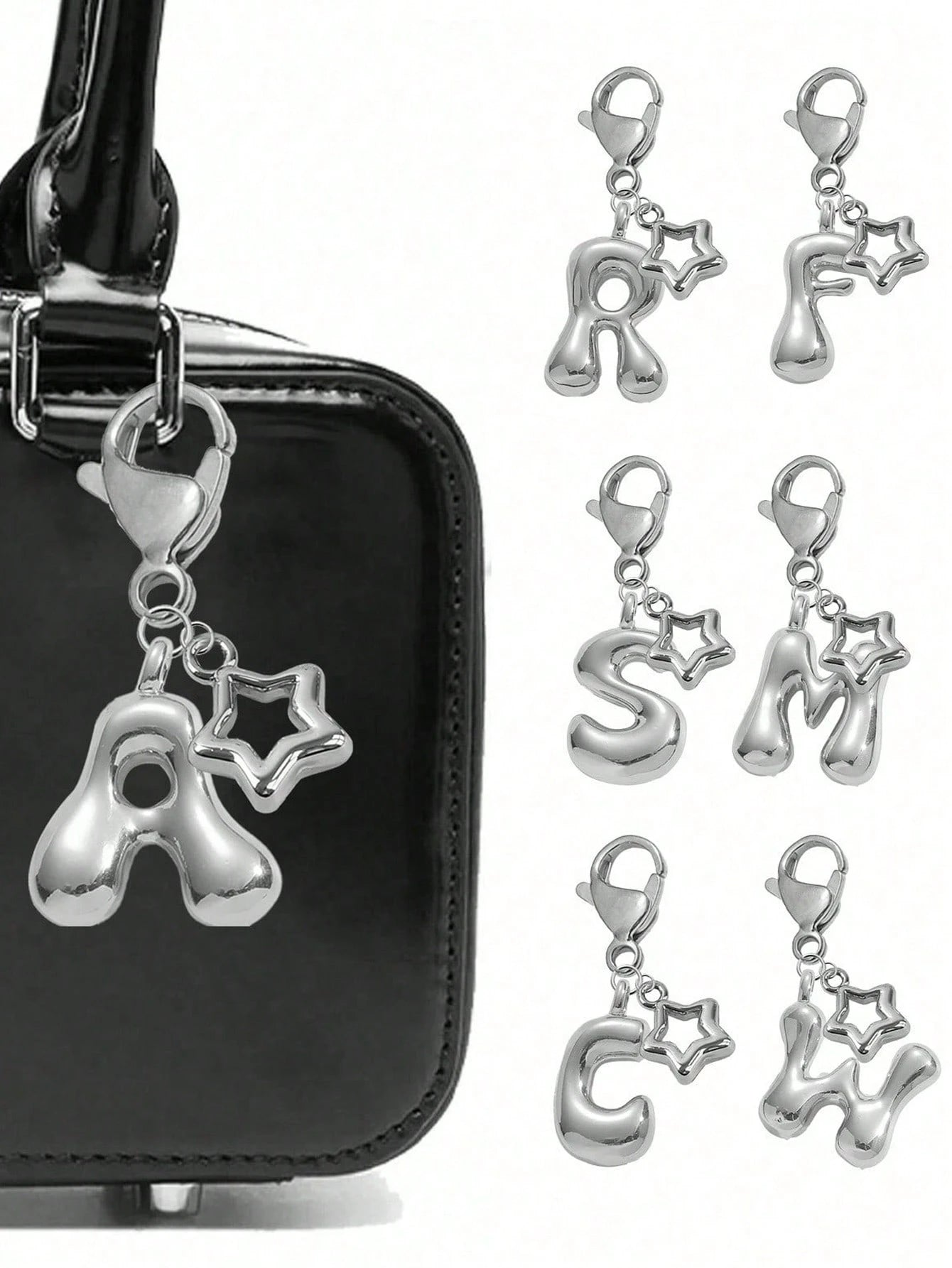 Cute Pom Pom Bag Charm- Paired With Hollow Star Accessories, Shiny A-Z Letters, Shiny Alloy Bag/Backpack Charms- Perfect Gift For Birthdays And Special Occasions, Earphone Charms, Keychains, Bag/Bac