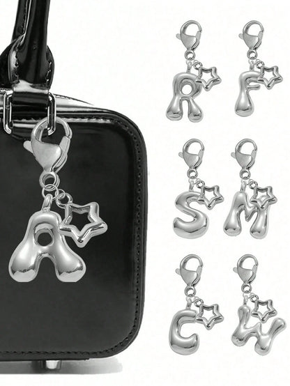 Cute Pom Pom Bag Charm- Paired With Hollow Star Accessories, Shiny A-Z Letters, Shiny Alloy Bag/Backpack Charms- Perfect Gift For Birthdays And Special Occasions, Earphone Charms, Keychains, Bag/Bac