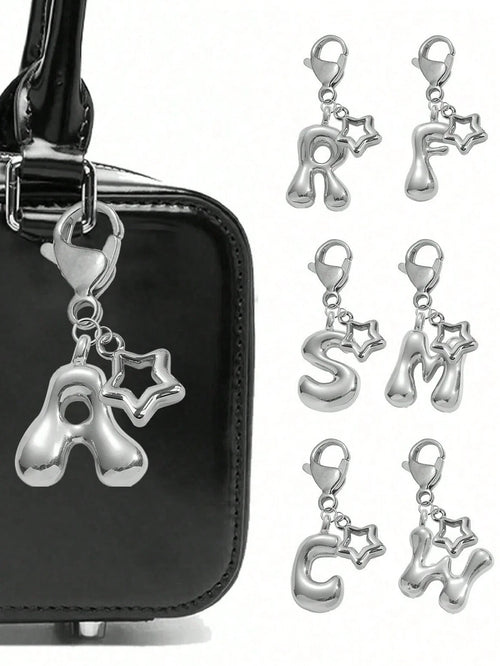 Cute Pom Pom Bag Charm- Paired With Hollow Star Accessories, Shiny A-Z Letters, Shiny Alloy Bag/Backpack Charms- Perfect Gift For Birthdays And Special Occasions, Earphone Charms, Keychains, Bag/Bac