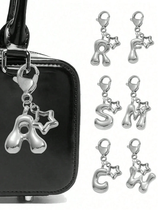 Cute Pom Pom Bag Charm- Paired With Hollow Star Accessories, Shiny A-Z Letters, Shiny Alloy Bag/Backpack Charms- Perfect Gift For Birthdays And Special Occasions, Earphone Charms, Keychains, Bag/Bac