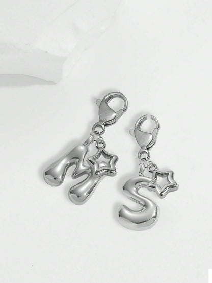 Cute Pom Pom Bag Charm- Paired With Hollow Star Accessories, Shiny A-Z Letters, Shiny Alloy Bag/Backpack Charms- Perfect Gift For Birthdays And Special Occasions, Earphone Charms, Keychains, Bag/Bac